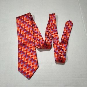 TED BAKER Silk Check Tie Necktie Red Orange Blue Purple Coral